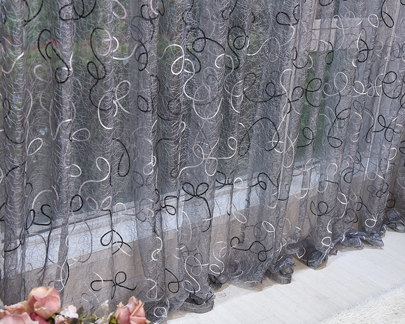 Silver Solid Embroidered Curtains