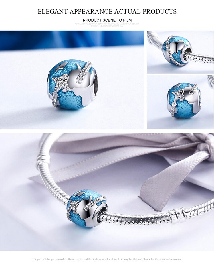 Sterling Silver Travelling Around The World, Blue Ocean Beads