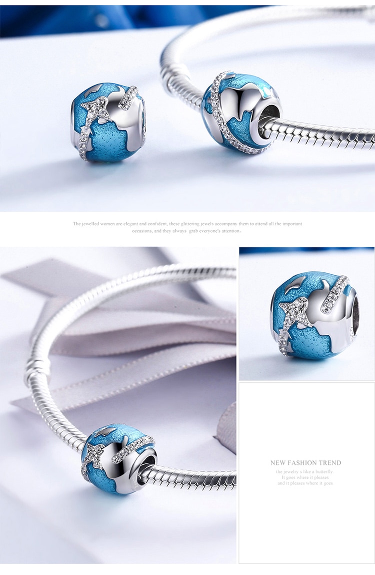 Sterling Silver Travelling Around The World, Blue Ocean Beads