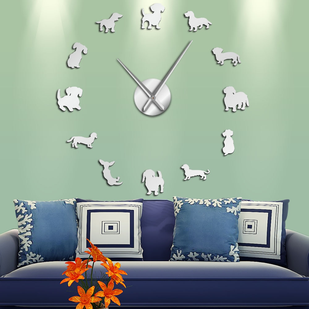 Funny Dog Mirror Design Self-Adhesive DIY Wall Clock