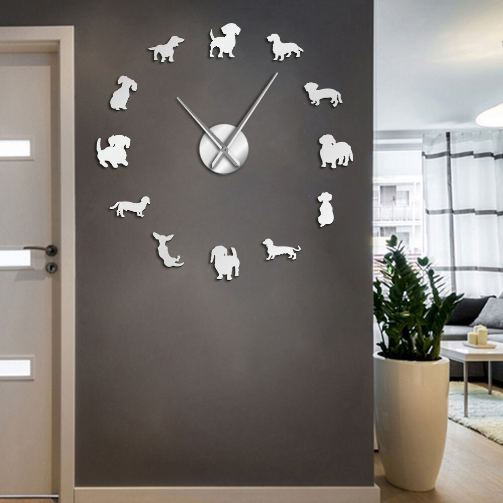 Funny Dog Mirror Design Self-Adhesive DIY Wall Clock